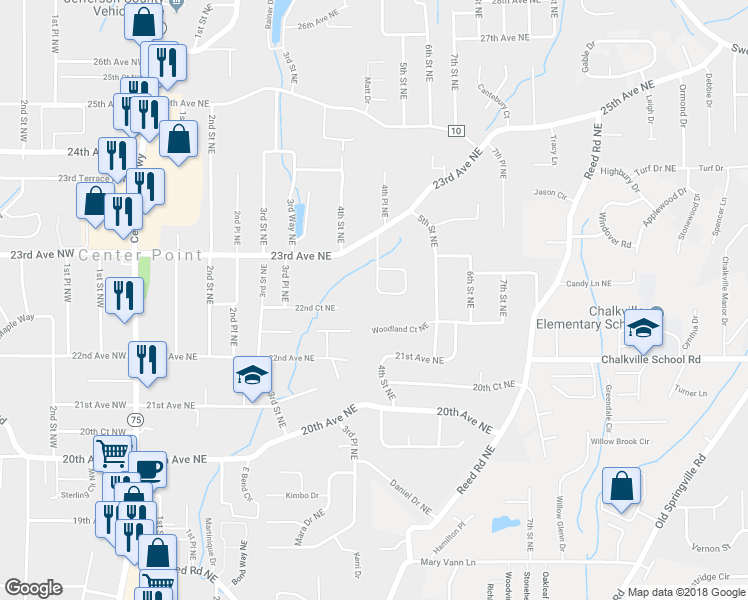 map of restaurants, bars, coffee shops, grocery stores, and more near 2252 4th Place Circle Northeast in Birmingham