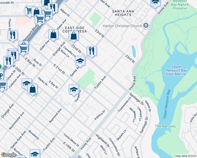 map of restaurants, bars, coffee shops, grocery stores, and more near 391 Catalina Shore Drive in Costa Mesa