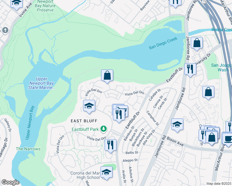 map of restaurants, bars, coffee shops, grocery stores, and more near 428 Vista Suerte in Newport Beach
