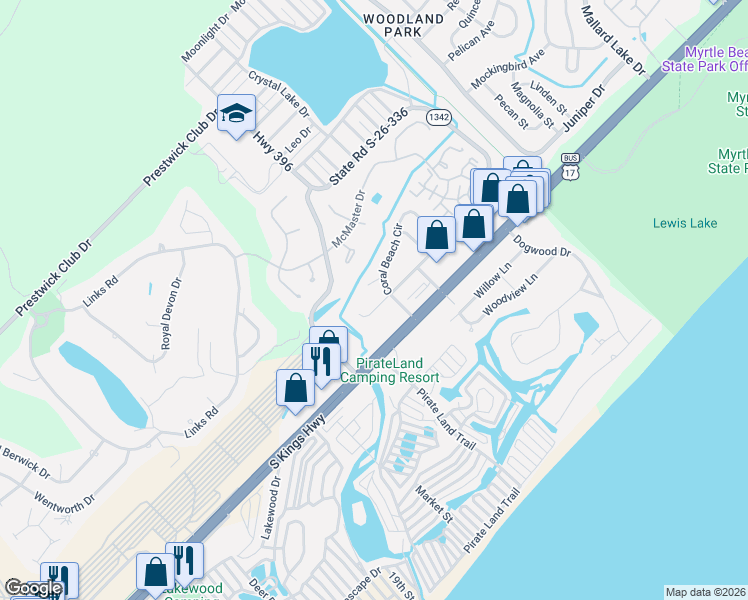 map of restaurants, bars, coffee shops, grocery stores, and more near 355 Saint Catherine Bay Court, in Myrtle Beach