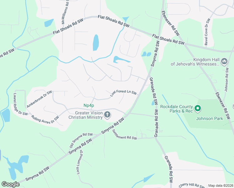 map of restaurants, bars, coffee shops, grocery stores, and more near 2090 Lost Forest Lane Southwest in Conyers