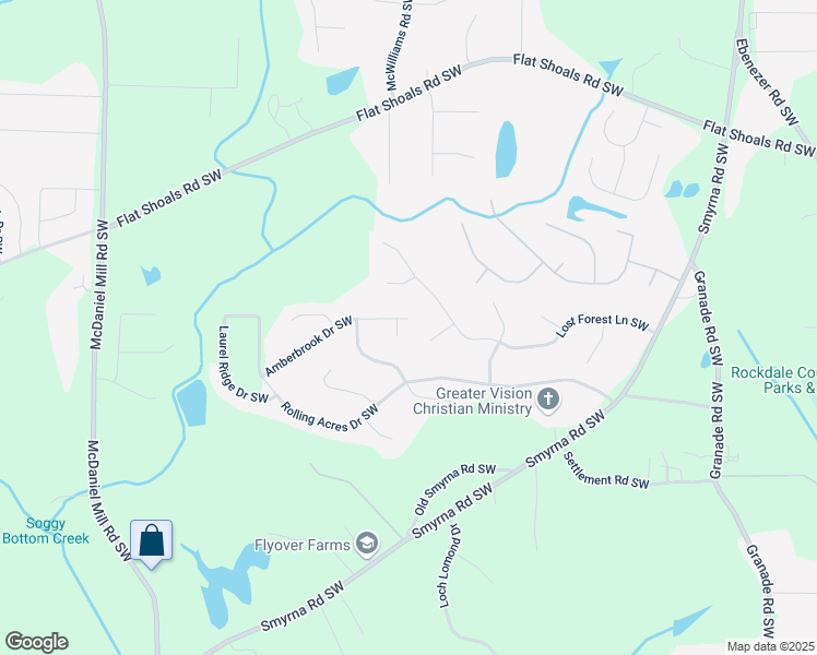 map of restaurants, bars, coffee shops, grocery stores, and more near 2284 Amberbrook Drive Southwest in Conyers