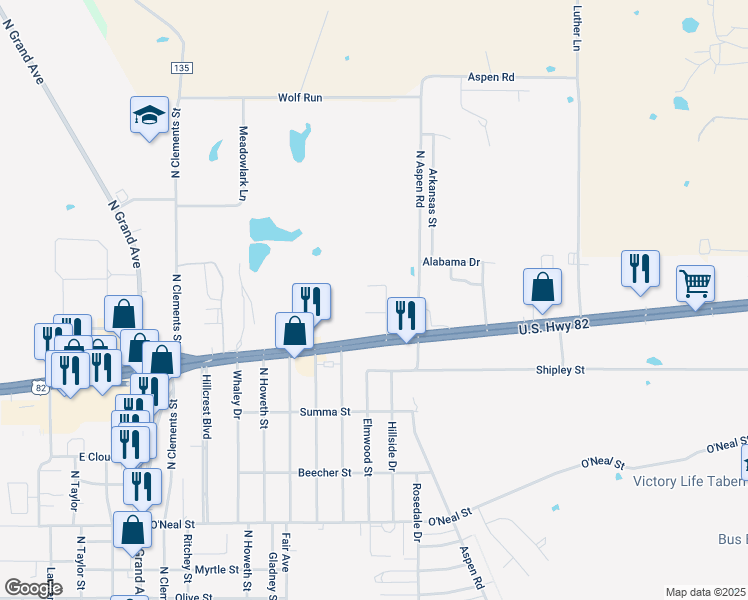 map of restaurants, bars, coffee shops, grocery stores, and more near 2005 U.S. 82 in Gainesville