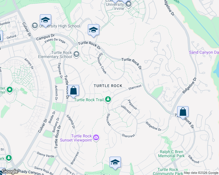 map of restaurants, bars, coffee shops, grocery stores, and more near 40 Canyon Ridge in Irvine