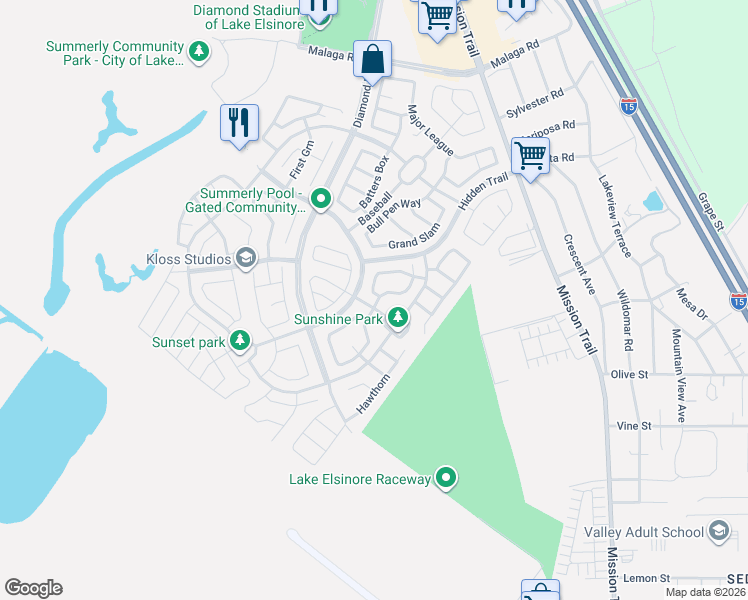 map of restaurants, bars, coffee shops, grocery stores, and more near 29370 Wild Lilac in Wildomar