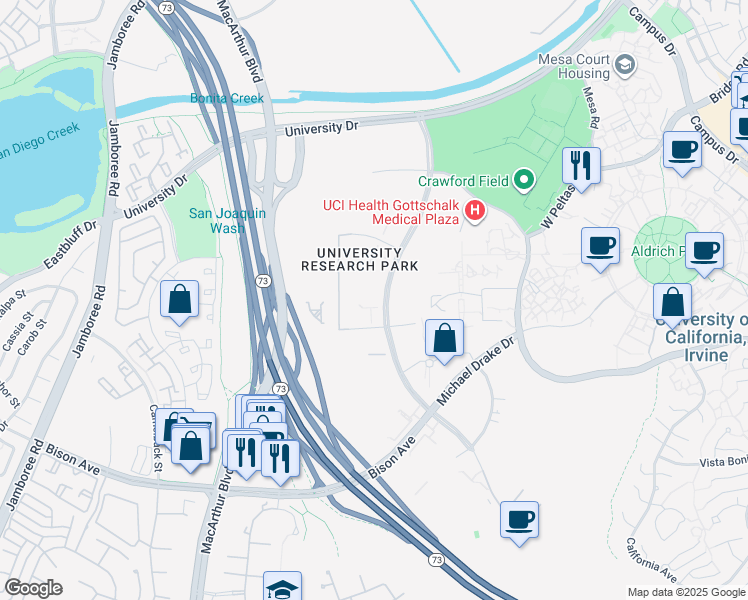 map of restaurants, bars, coffee shops, grocery stores, and more near 100 Theory in Irvine