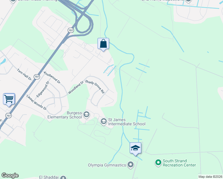 map of restaurants, bars, coffee shops, grocery stores, and more near 8100 Shady Grove Road in Myrtle Beach