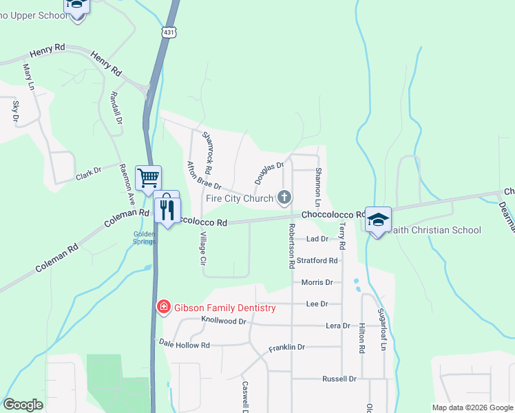 map of restaurants, bars, coffee shops, grocery stores, and more near 3805 Afton Brae Drive in Anniston
