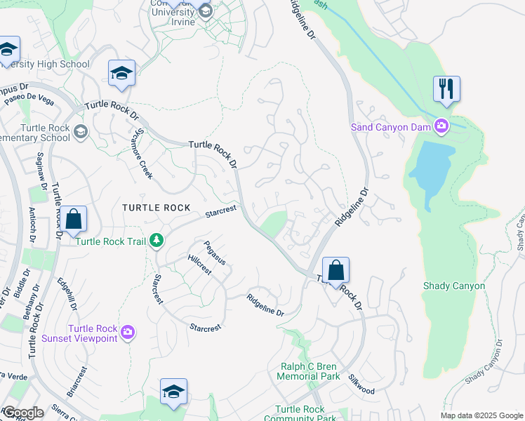 map of restaurants, bars, coffee shops, grocery stores, and more near 43 Brigmore Aisle in Irvine