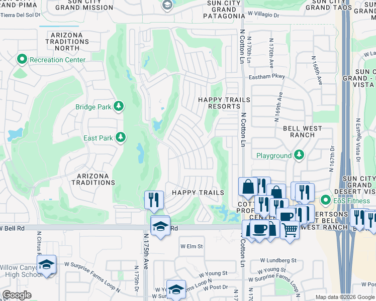 map of restaurants, bars, coffee shops, grocery stores, and more near 585 Pinto in Surprise