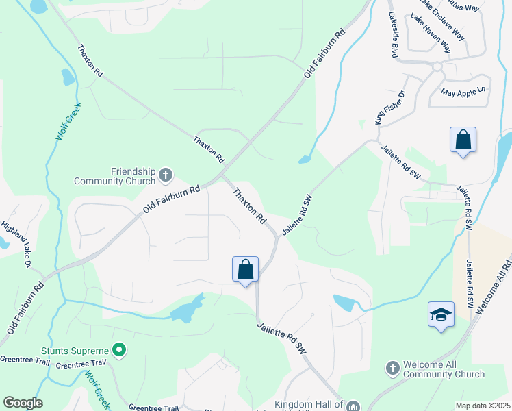 map of restaurants, bars, coffee shops, grocery stores, and more near 4065 Thaxton Road in Atlanta