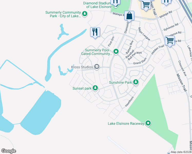 map of restaurants, bars, coffee shops, grocery stores, and more near 29264 Date Palm in Lake Elsinore