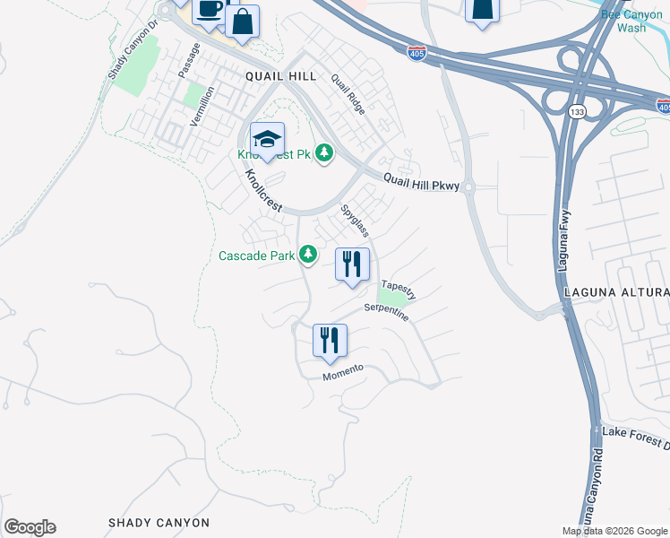 map of restaurants, bars, coffee shops, grocery stores, and more near 145 Treehouse in Irvine