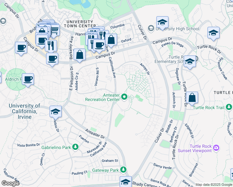 map of restaurants, bars, coffee shops, grocery stores, and more near 69214 Verano Road South in Irvine
