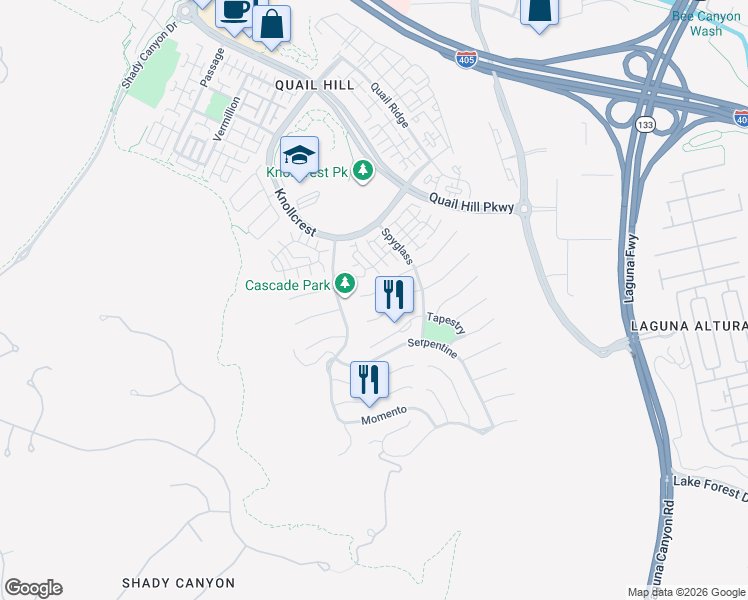 map of restaurants, bars, coffee shops, grocery stores, and more near 154 Treehouse in Irvine