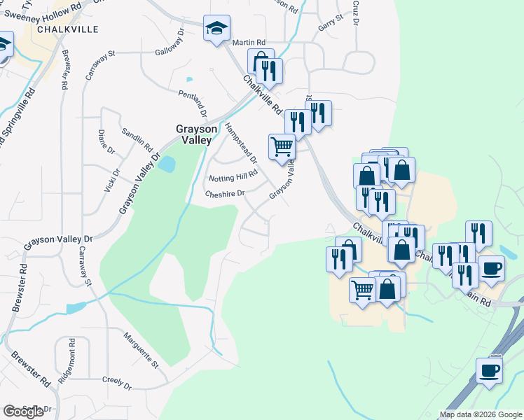 map of restaurants, bars, coffee shops, grocery stores, and more near 1329 Grayson Valley Parkway in Birmingham