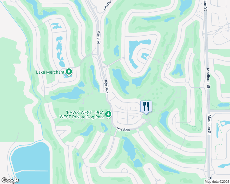 map of restaurants, bars, coffee shops, grocery stores, and more near 80076 Champions Way in La Quinta