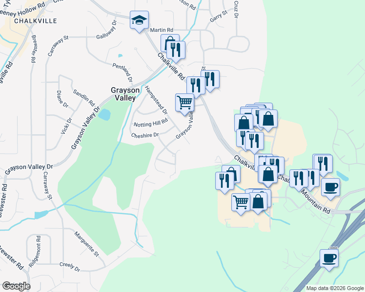 map of restaurants, bars, coffee shops, grocery stores, and more near 4701 Cheshire Circle in Birmingham