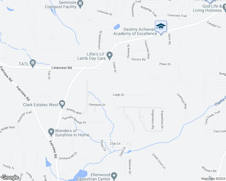 map of restaurants, bars, coffee shops, grocery stores, and more near 200 Leigh Drive in Ellenwood