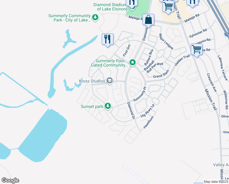 map of restaurants, bars, coffee shops, grocery stores, and more near 29274 Windflower in Lake Elsinore