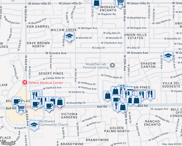 map of restaurants, bars, coffee shops, grocery stores, and more near 3724 West Helena Drive in Glendale