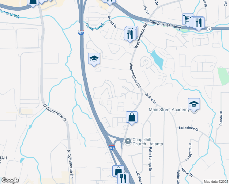 map of restaurants, bars, coffee shops, grocery stores, and more near 4031 Windyrush Drive Southwest in East Point