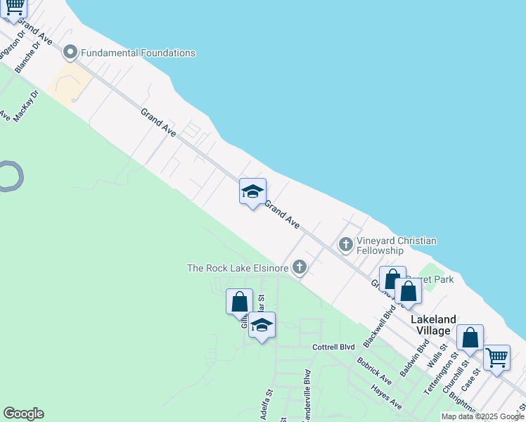 map of restaurants, bars, coffee shops, grocery stores, and more near 17183 Grand Avenue in Lake Elsinore