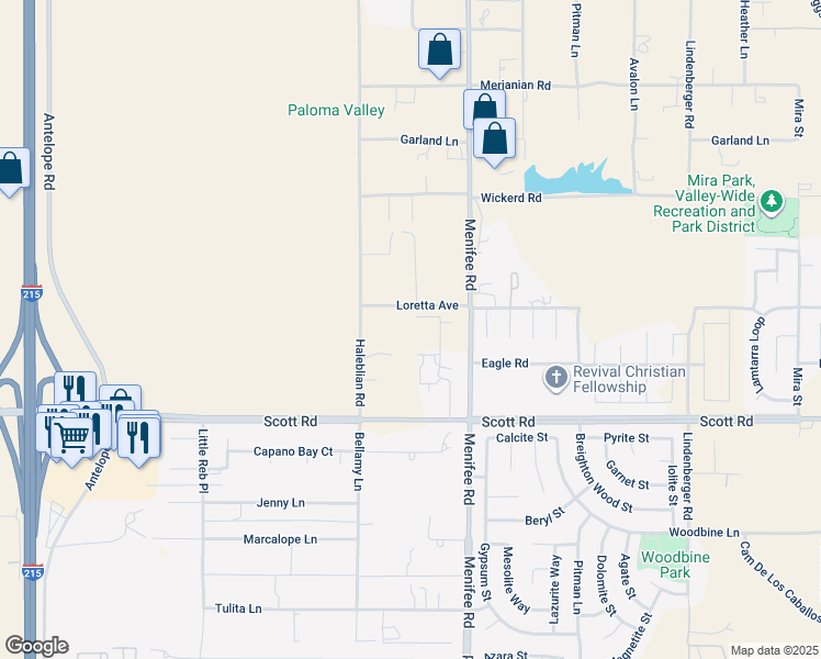 map of restaurants, bars, coffee shops, grocery stores, and more near 28823 Loretta Avenue in Menifee