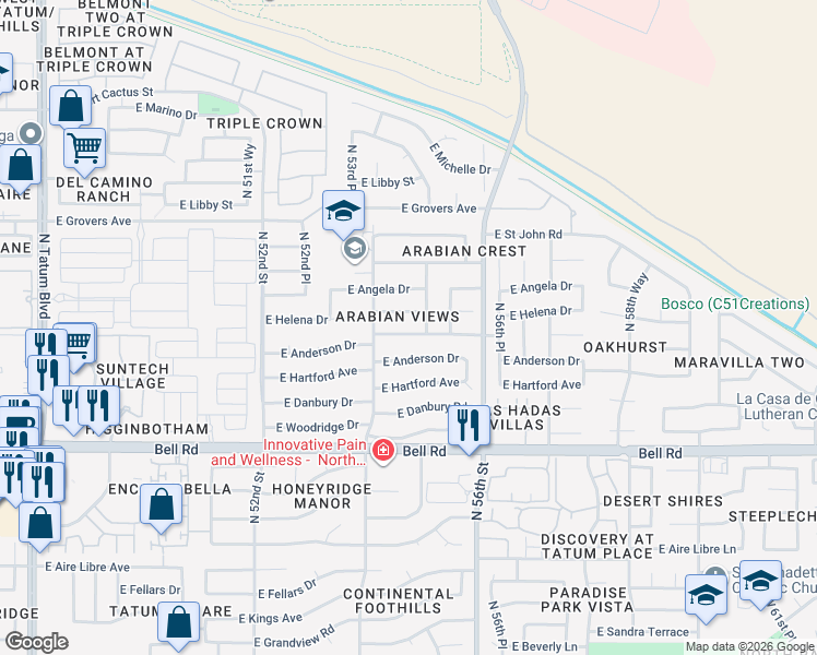 map of restaurants, bars, coffee shops, grocery stores, and more near 5434 East Campo Bello Drive in Scottsdale