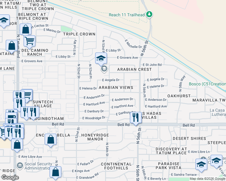 map of restaurants, bars, coffee shops, grocery stores, and more near 5334 East Helena Drive in Scottsdale