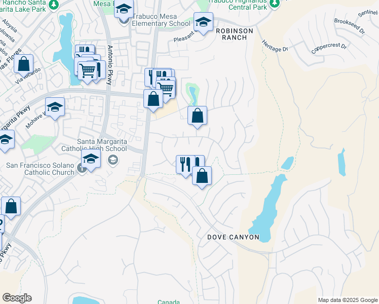 map of restaurants, bars, coffee shops, grocery stores, and more near 31945 La Subida Drive in Trabuco Canyon