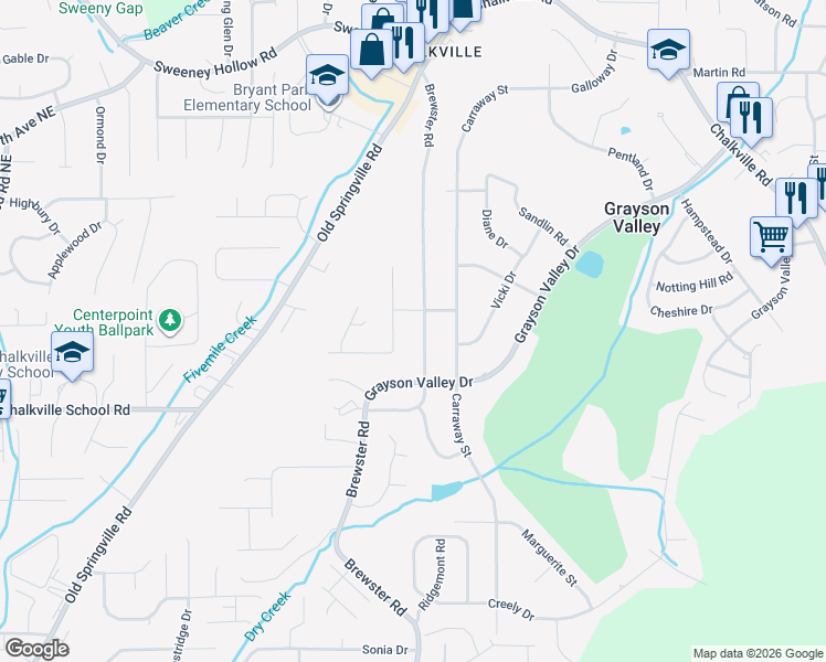 map of restaurants, bars, coffee shops, grocery stores, and more near 2125 Brewster Road in Birmingham