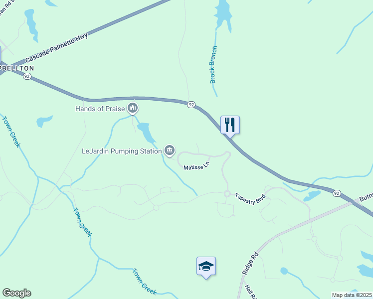 map of restaurants, bars, coffee shops, grocery stores, and more near 4207 Matisse Lane in Fairburn