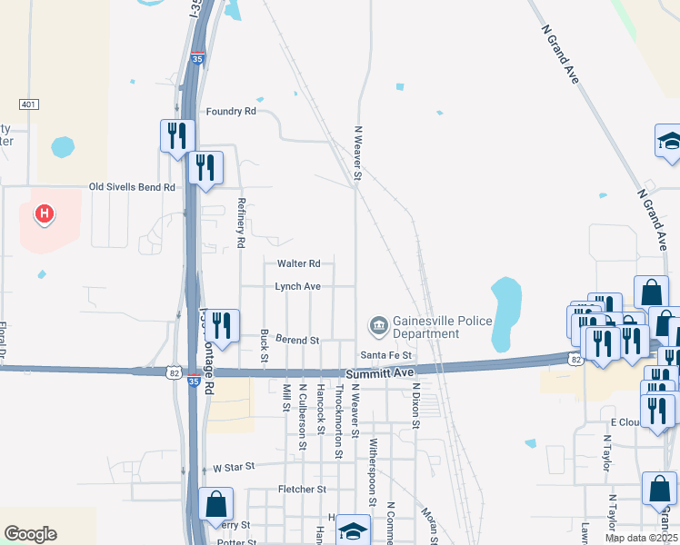 map of restaurants, bars, coffee shops, grocery stores, and more near 2004 Throckmorton Street in Gainesville