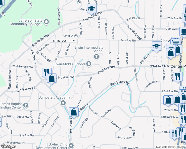 map of restaurants, bars, coffee shops, grocery stores, and more near 532 23rd Avenue Northwest in Birmingham