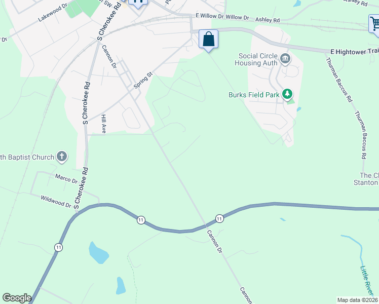 map of restaurants, bars, coffee shops, grocery stores, and more near 173 Elder Drive Southeast in Social Circle