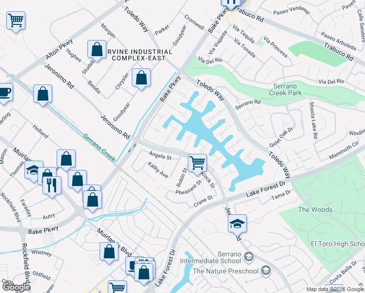 map of restaurants, bars, coffee shops, grocery stores, and more near 21876 Huron Lane in Lake Forest