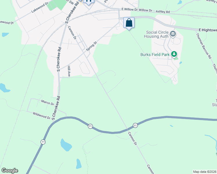 map of restaurants, bars, coffee shops, grocery stores, and more near 123 Elder Drive Southeast in Social Circle