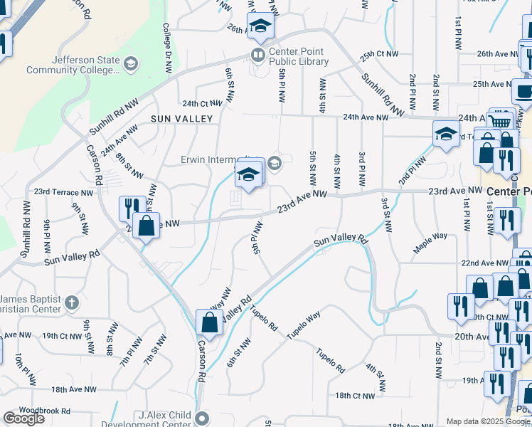 map of restaurants, bars, coffee shops, grocery stores, and more near 532 23rd Avenue Northwest in Center Point