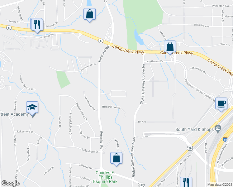 map of restaurants, bars, coffee shops, grocery stores, and more near 4060 Herschel Road in Atlanta