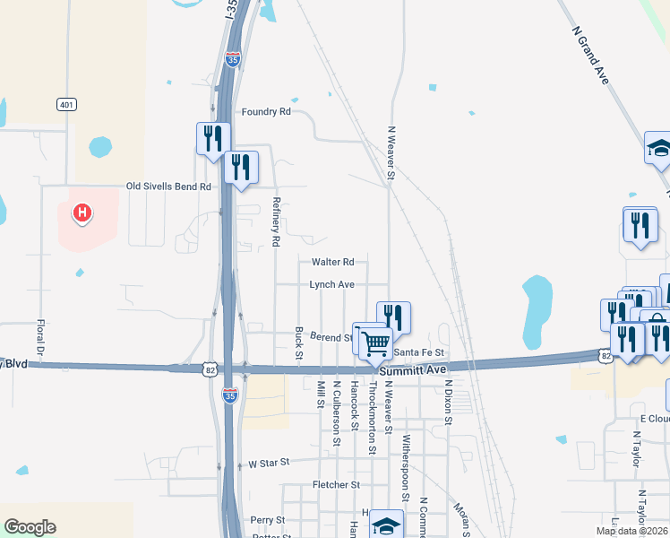 map of restaurants, bars, coffee shops, grocery stores, and more near 603 Walter Road in Gainesville
