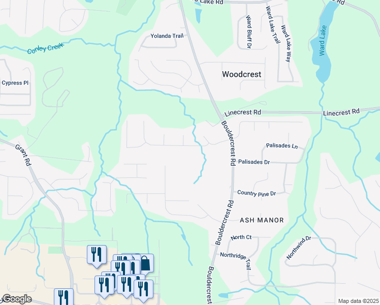 map of restaurants, bars, coffee shops, grocery stores, and more near 3189 Noah's Ln in Ellenwood
