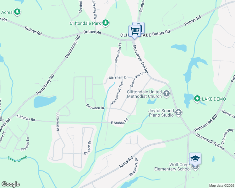 map of restaurants, bars, coffee shops, grocery stores, and more near 4132 Marshwood Trce in Atlanta