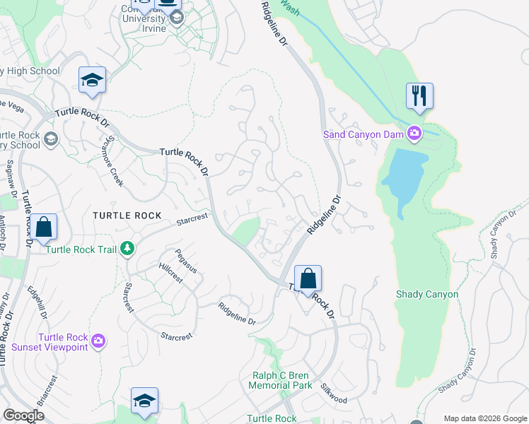 map of restaurants, bars, coffee shops, grocery stores, and more near 3 Brigmore Aisle in Irvine