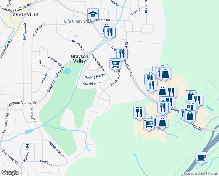 map of restaurants, bars, coffee shops, grocery stores, and more near 1328 Grayson Valley Parkway in Birmingham