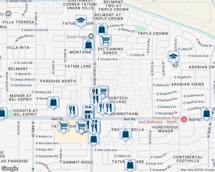 map of restaurants, bars, coffee shops, grocery stores, and more near East Village Drive in Scottsdale