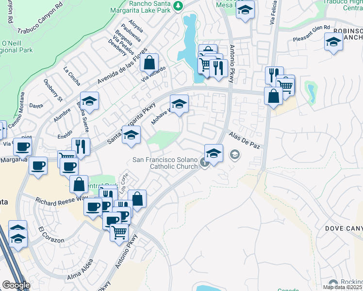 map of restaurants, bars, coffee shops, grocery stores, and more near 2 VIA ZAPADOR in Rancho Santa Margarita