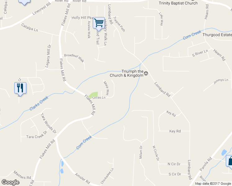 map of restaurants, bars, coffee shops, grocery stores, and more near 4009 Lucas Lane in Ellenwood