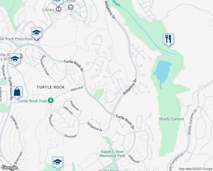 map of restaurants, bars, coffee shops, grocery stores, and more near 14 Brigmore Aisle in Irvine