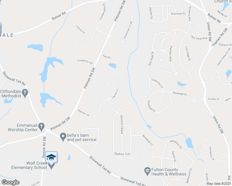 map of restaurants, bars, coffee shops, grocery stores, and more near 5745 Harrier Lane in Atlanta